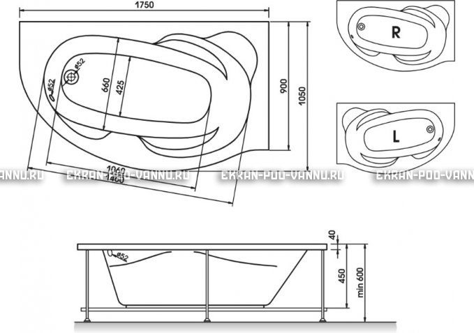 Акриловая ванна Relisan Liliya 175x90 – купить по цене 24570 руб. в интернет-магазине в городе Томск картинка 3