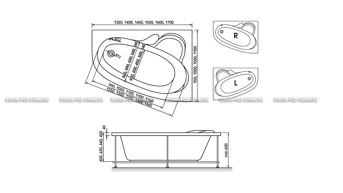 Акриловая ванна Relisan Ariadna 150x110 – купить по цене 24690 руб. в интернет-магазине в городе Томск картинка 10