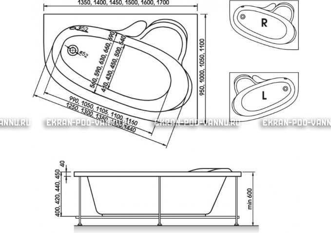 Акриловая ванна Relisan Ariadna 150x110 – купить по цене 24690 руб. в интернет-магазине в городе Томск картинка 3
