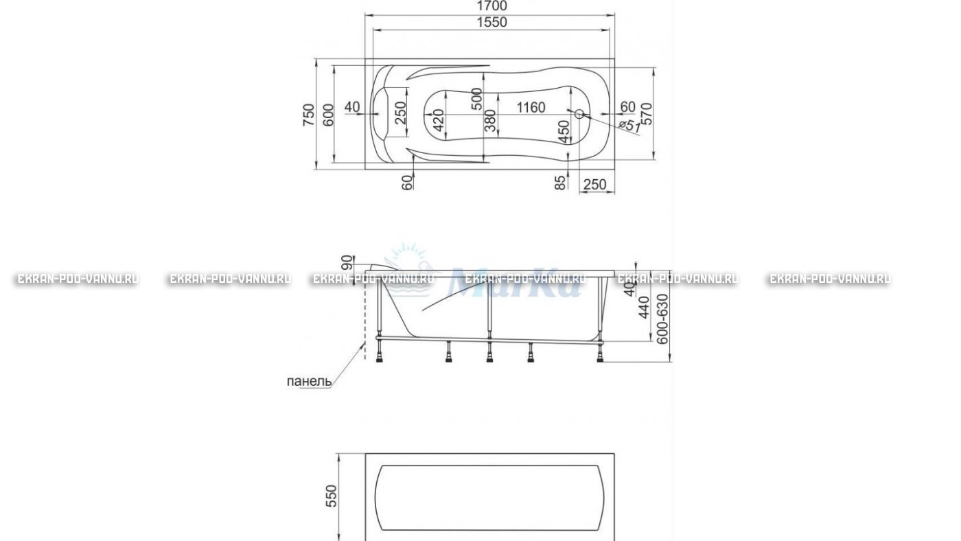 Акриловая ванна 1MarKa Calypso 170x75 – купить по цене 13950 руб. в интернет-магазине в городе Томск картинка 22