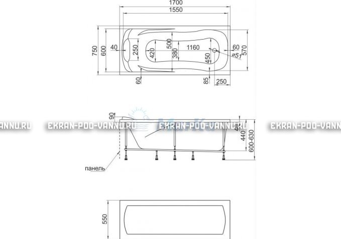 Акриловая ванна 1MarKa Calypso 170x75 – купить по цене 13950 руб. в интернет-магазине в городе Томск картинка 7