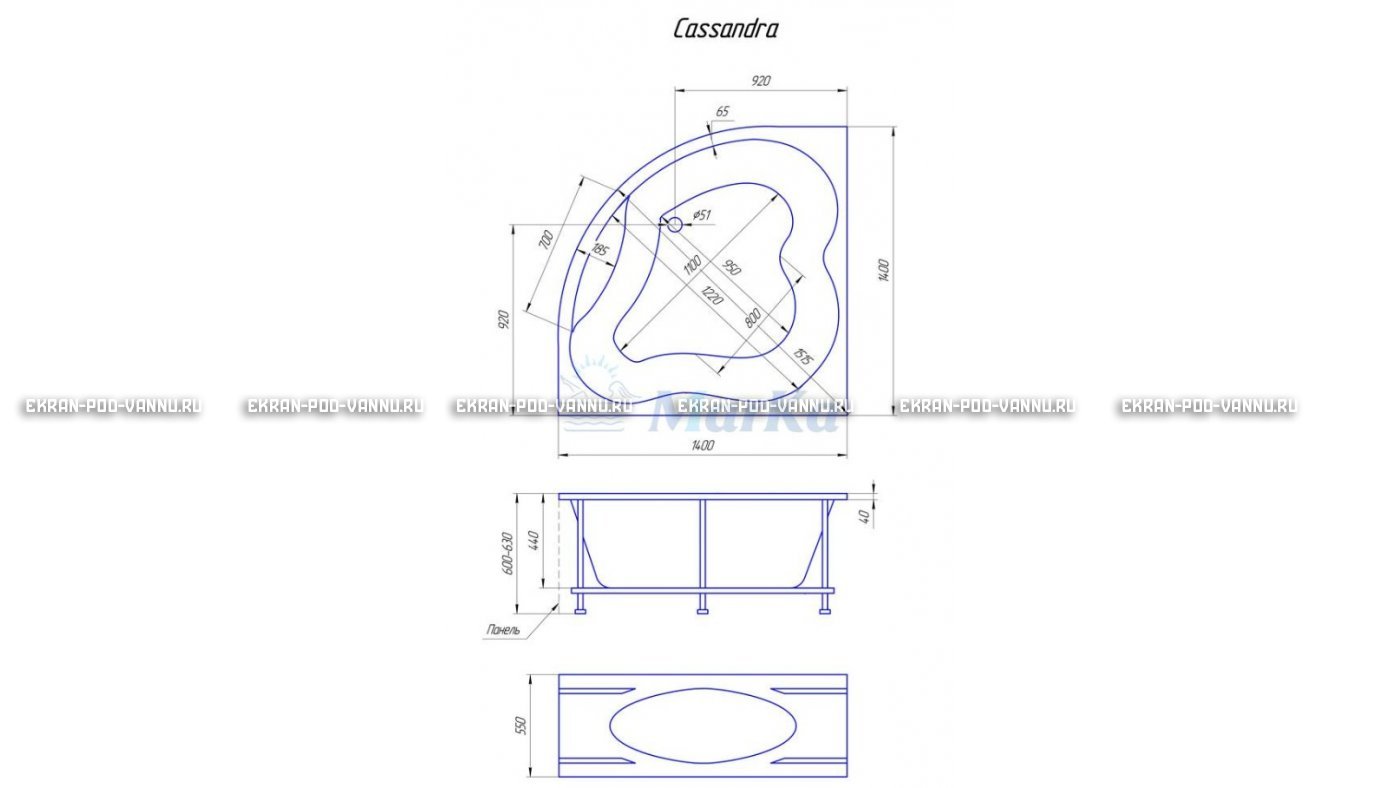 Акриловая ванна 1MarKa Cassandra 140x140 – купить по цене 18620 руб. в интернет-магазине в городе Томск картинка 19