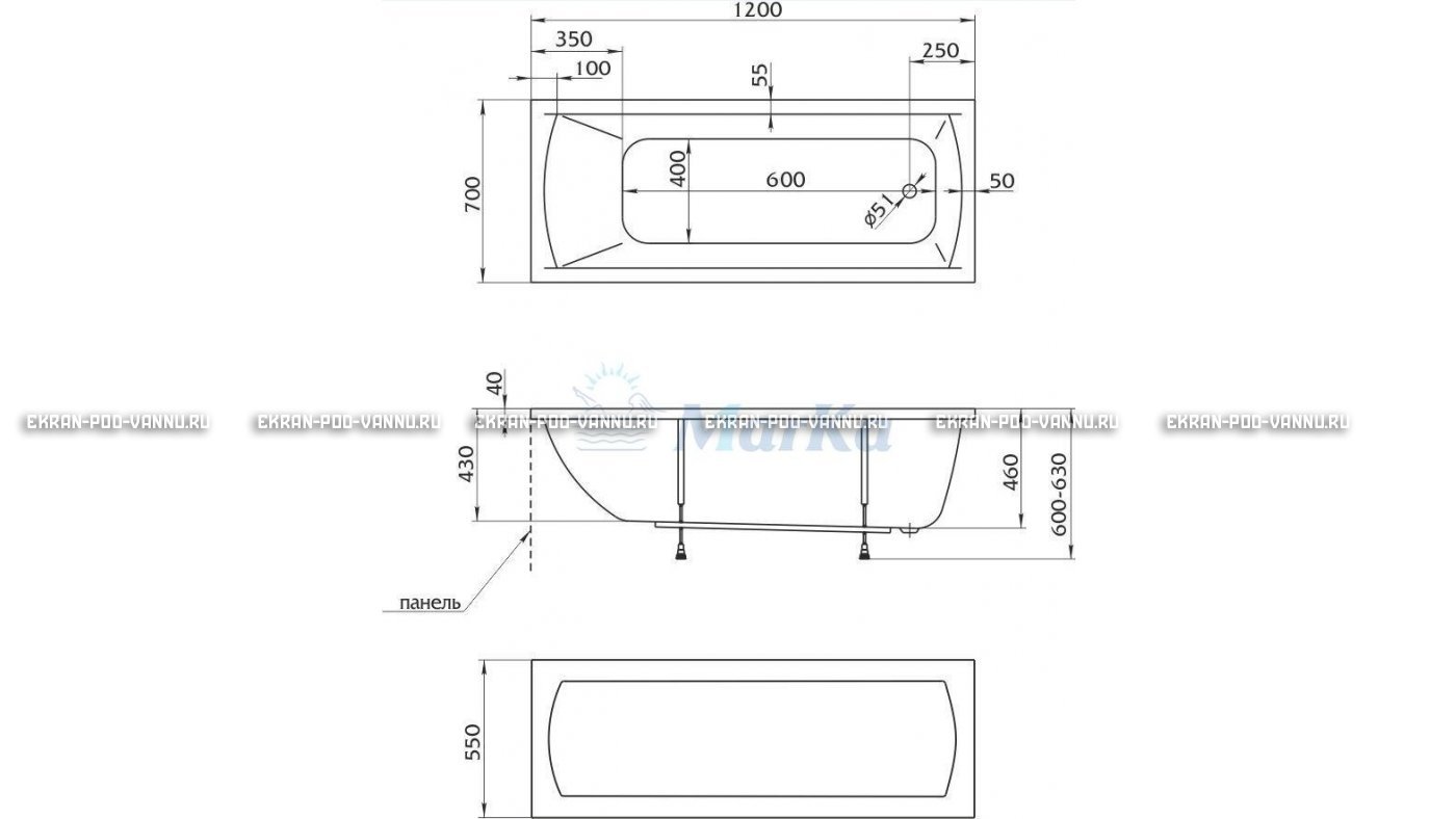 Акриловая ванна 1MarKa Modern 120x70 – купить по цене 7600 руб. в интернет-магазине в городе Томск картинка 13