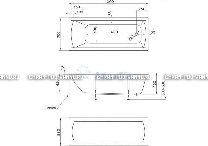 Акриловая ванна 1MarKa Modern 120x70 – купить по цене 7600 руб. в интернет-магазине в городе Томск картинка 4
