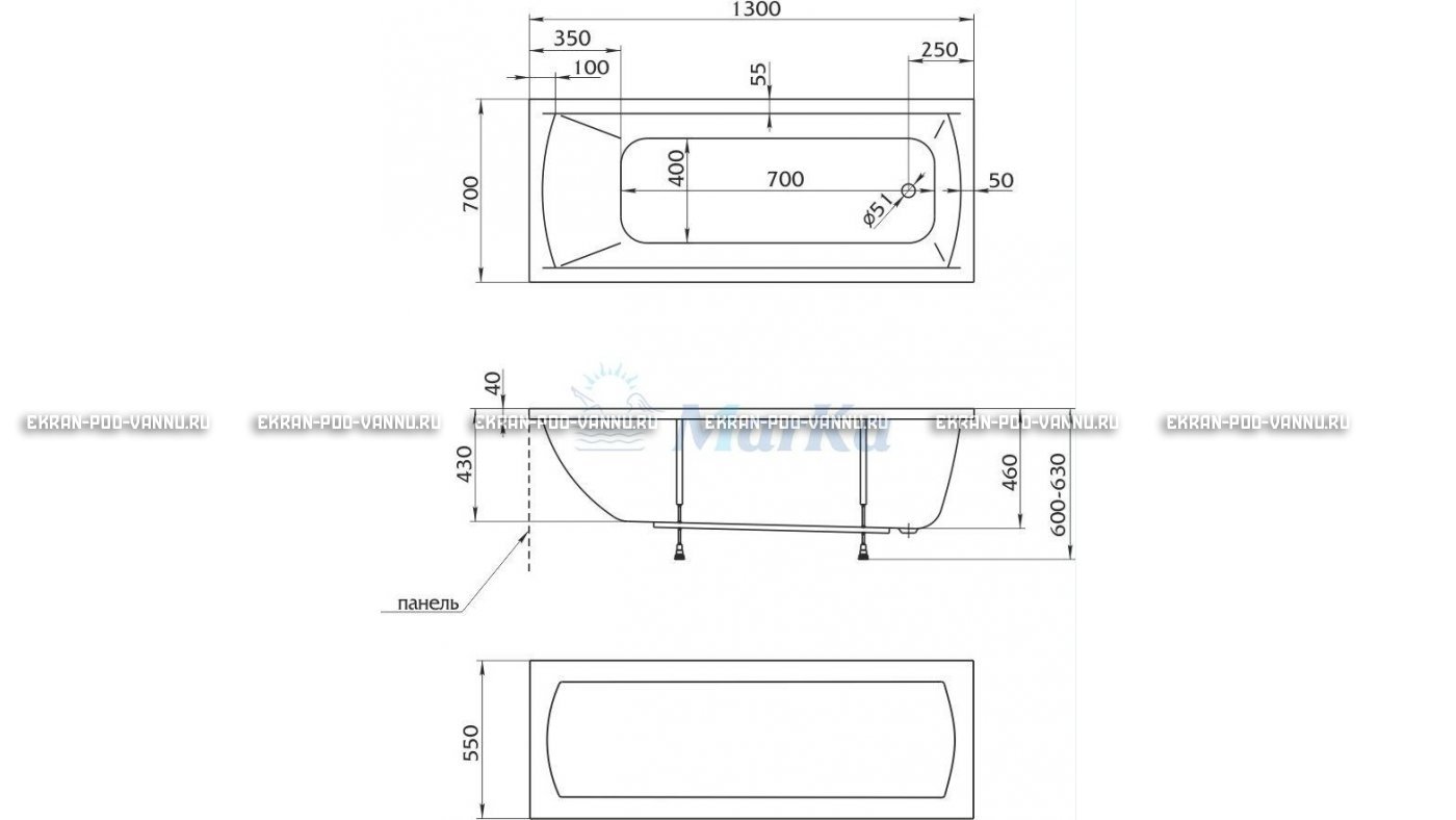 Акриловая ванна 1MarKa Modern 130x70 – купить по цене 8620 руб. в интернет-магазине в городе Томск картинка 16