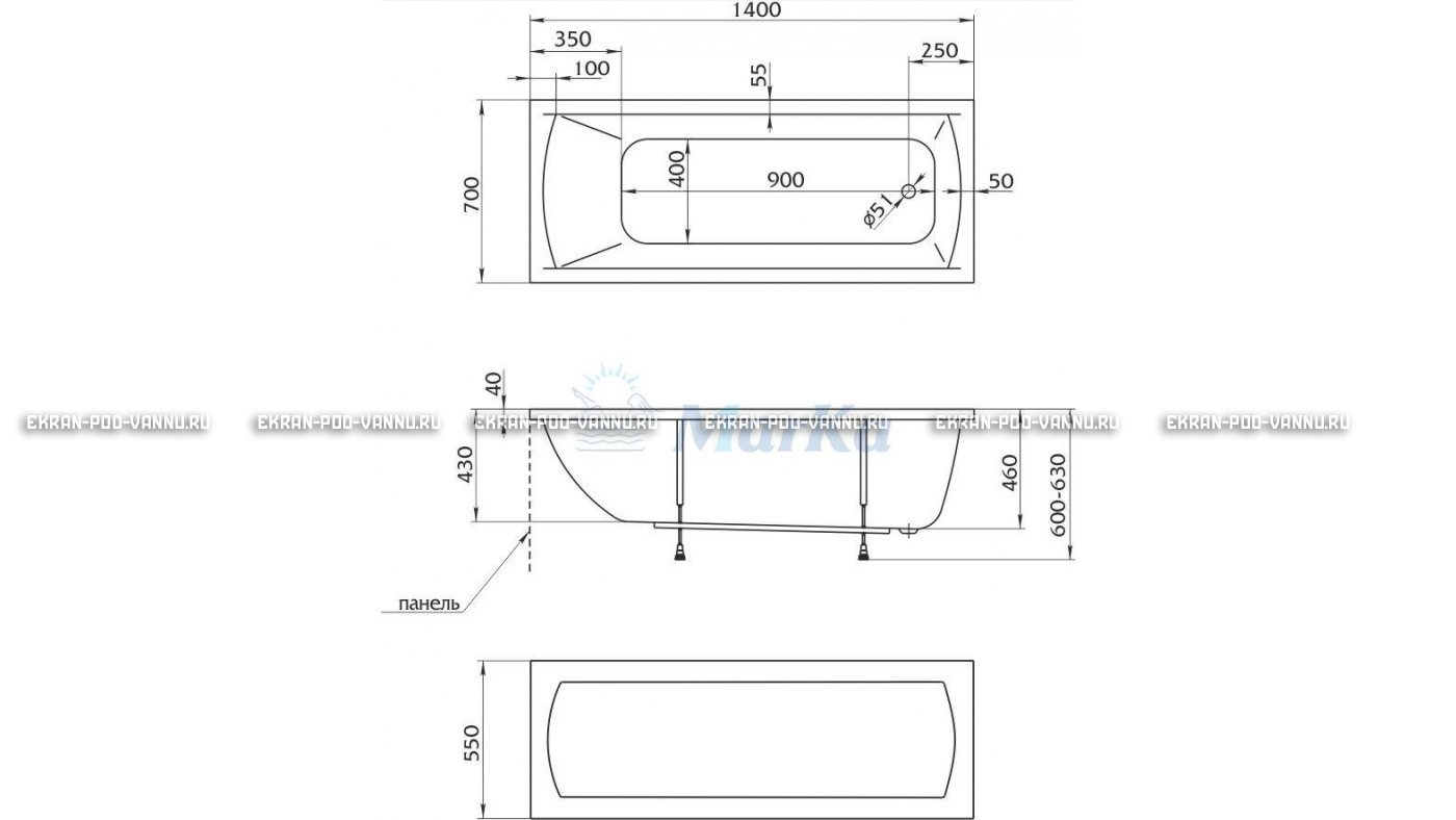 Акриловая ванна 1MarKa Modern 140x70 – купить по цене 8910 руб. в интернет-магазине в городе Томск картинка 16