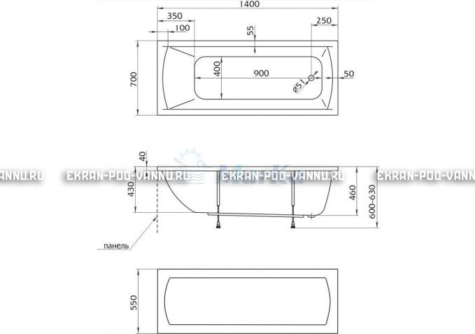 Акриловая ванна 1MarKa Modern 140x70 – купить по цене 8910 руб. в интернет-магазине в городе Томск картинка 5