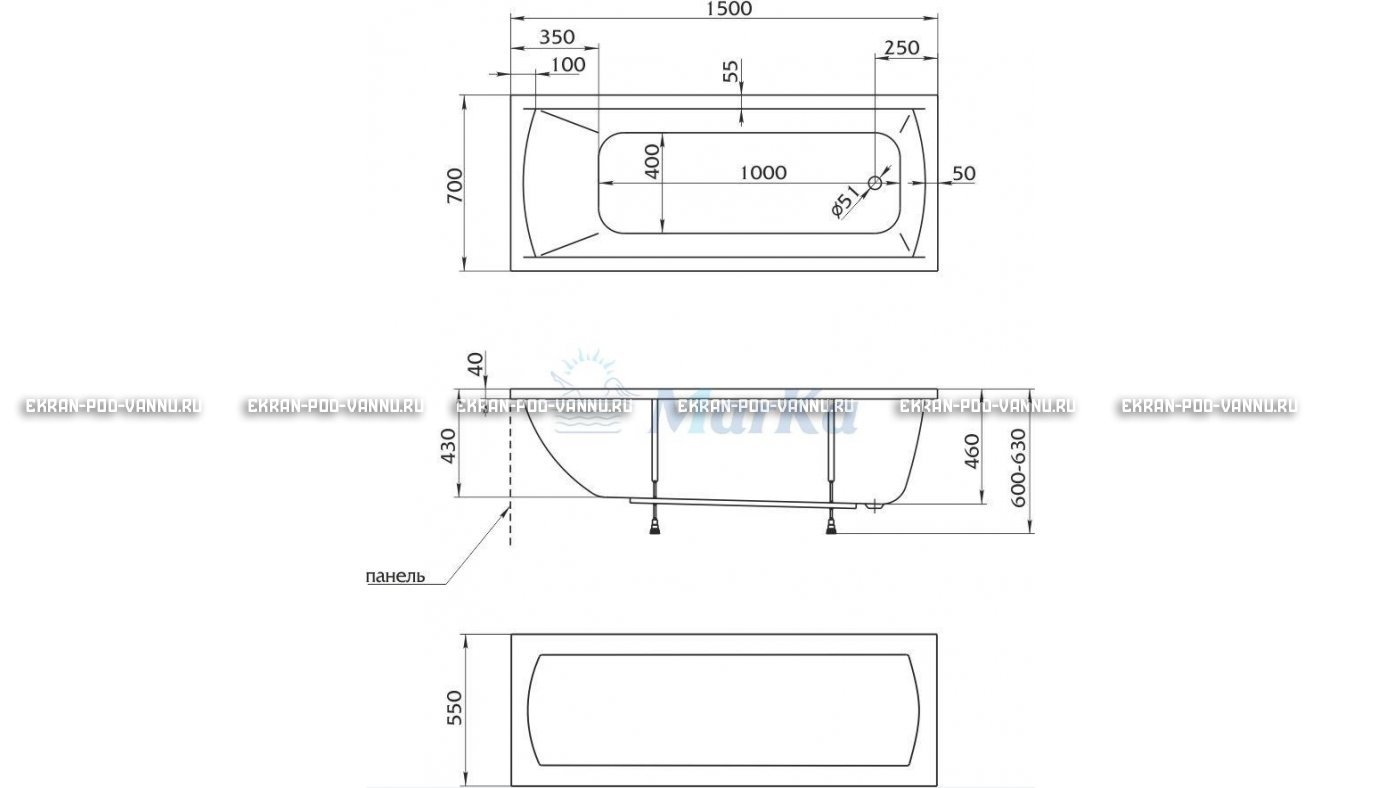 Акриловая ванна 1MarKa Modern 150x70 – купить по цене 9210 руб. в интернет-магазине в городе Томск картинка 13