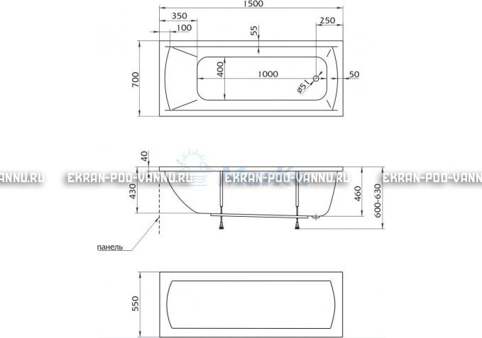 Акриловая ванна 1MarKa Modern 150x70 – купить по цене 9210 руб. в интернет-магазине в городе Томск картинка 4