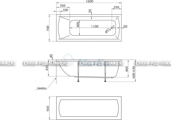 Акриловая ванна 1MarKa Modern 160x70 – купить по цене 9410 руб. в интернет-магазине в городе Томск картинка 5