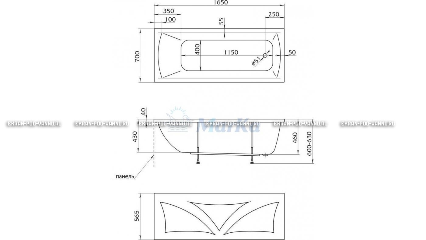 Акриловая ванна 1MarKa Modern 165x70 – купить по цене 9810 руб. в интернет-магазине в городе Томск картинка 16