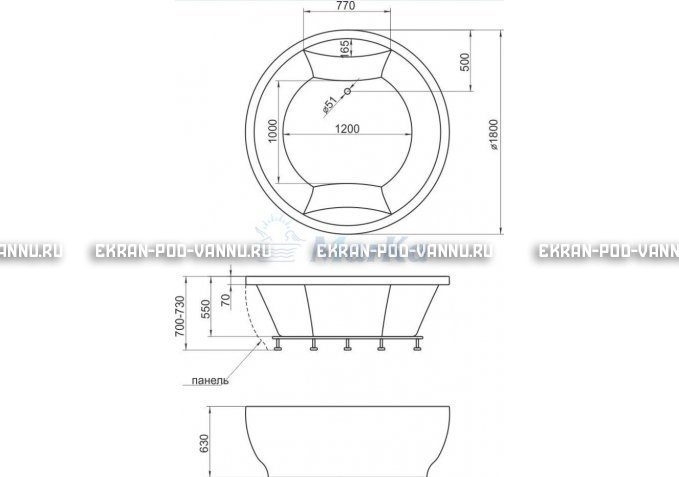 Акриловая ванна 1MarKa Omega 180x180  – купить по цене 42450 руб. в интернет-магазине в городе Томск картинка 4