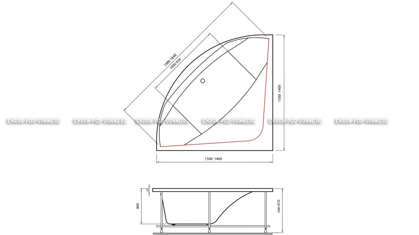 Акриловая ванна Vayer Boomerang 150x150 – купить по цене 59550 руб. в интернет-магазине в городе Томск картинка 15