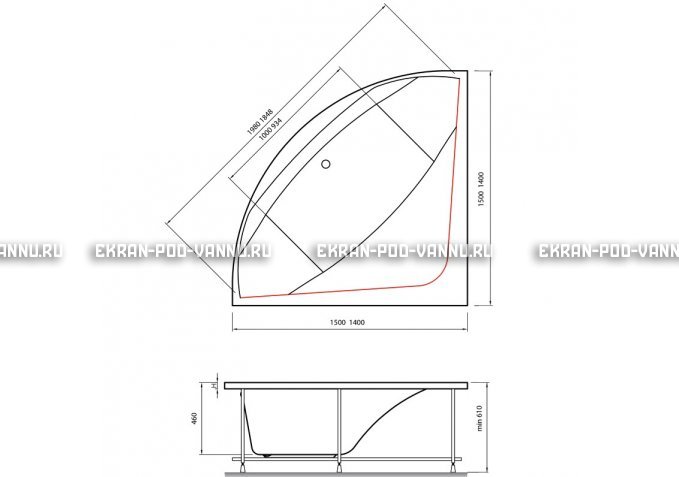Акриловая ванна Vayer Boomerang 150x150 – купить по цене 59550 руб. в интернет-магазине в городе Томск картинка 4