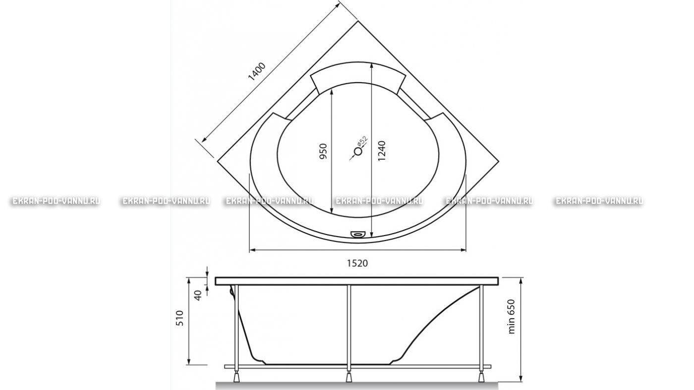 Акриловая ванна Vayer Boomerang 150x150 – купить по цене 59550 руб. в интернет-магазине в городе Томск картинка 16