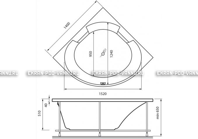 Акриловая ванна Vayer Boomerang 150x150 – купить по цене 59550 руб. в интернет-магазине в городе Томск картинка 5