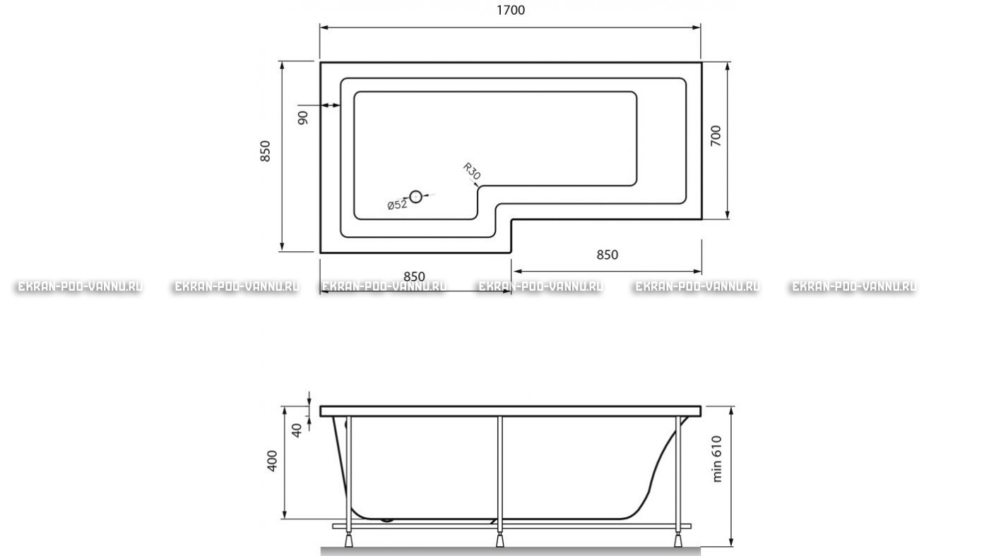 Акриловая ванна Vayer Options 170х70/85 – купить по цене 24110 руб. в интернет-магазине в городе Томск картинка 13
