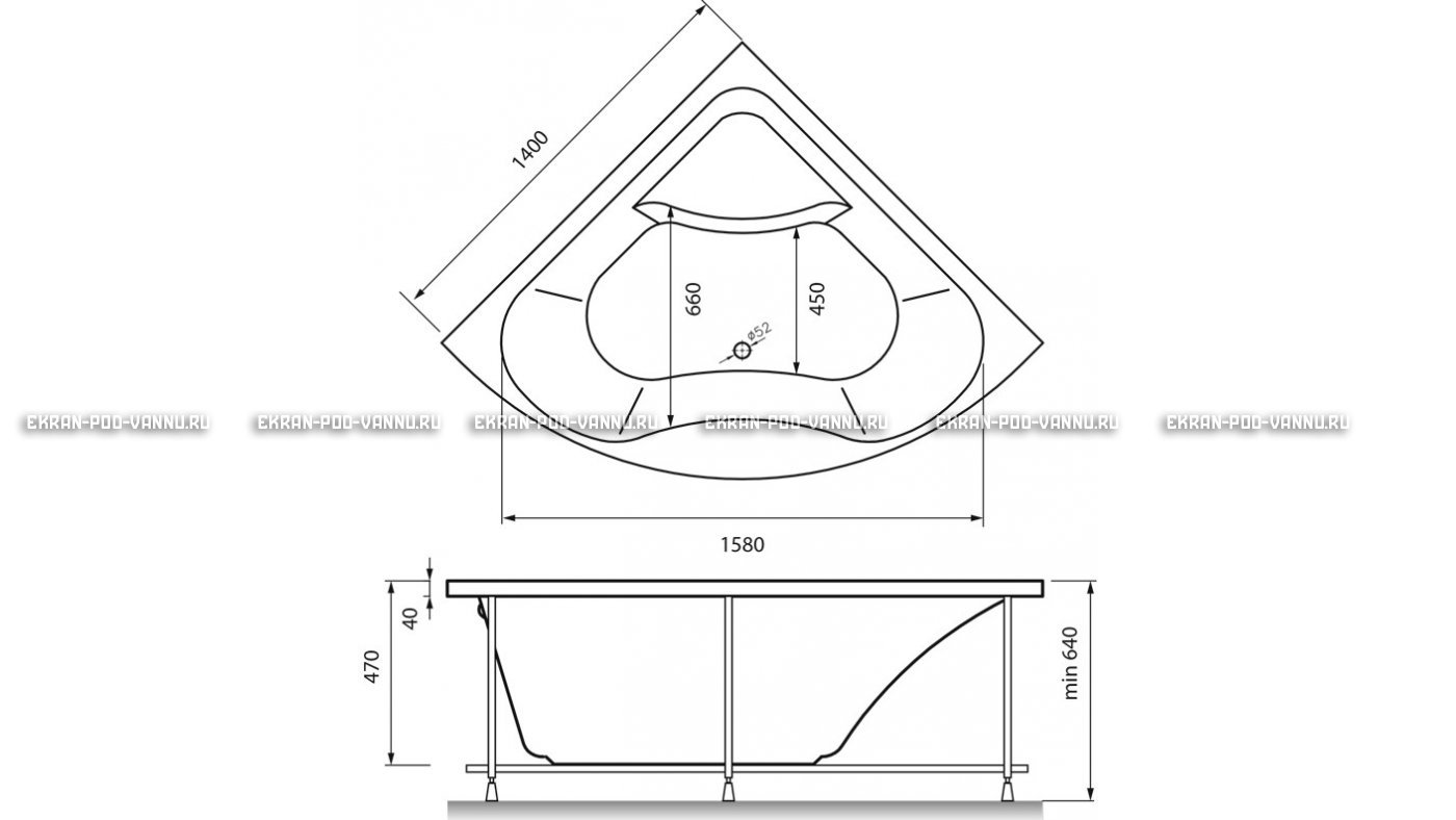 Акриловая ванна Vayer Persefona 140x140 – купить по цене 25230 руб. в интернет-магазине в городе Томск картинка 15