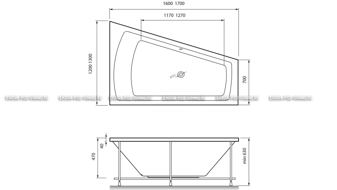 Акриловая ванна Vayer Trinitiy 170x130 – купить по цене 32590 руб. в интернет-магазине в городе Томск картинка 13