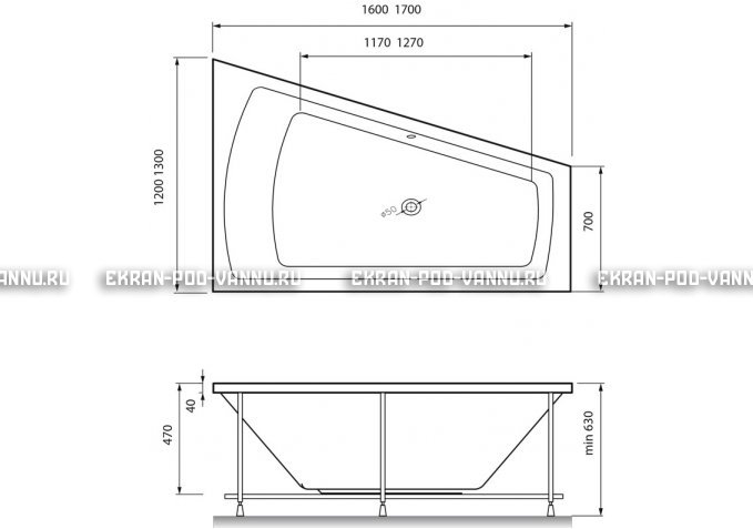 Акриловая ванна Vayer Trinitiy 170x130 – купить по цене 32590 руб. в интернет-магазине в городе Томск картинка 4